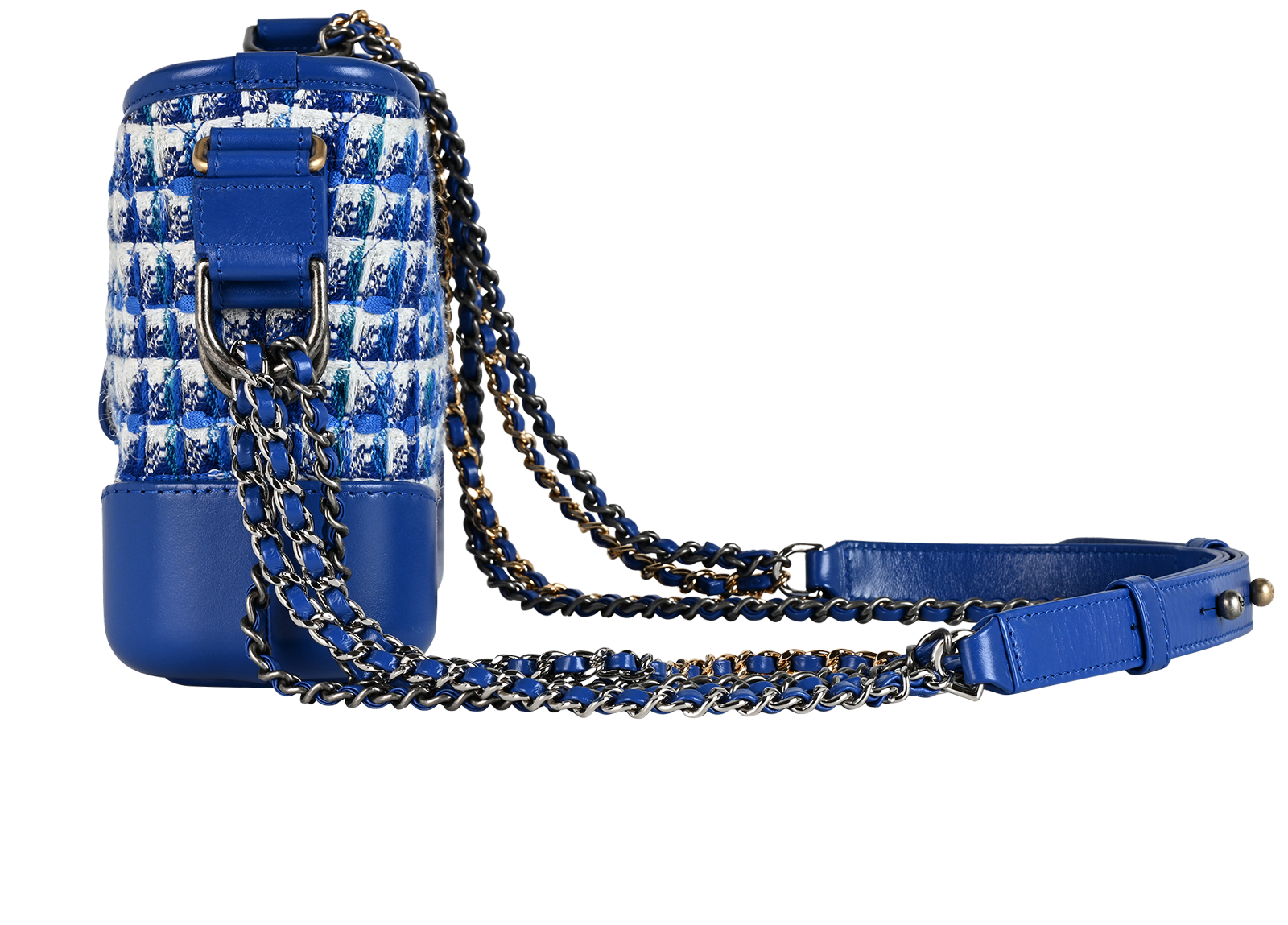Small Gabrielle, &pound;1,500, Handbags, Blue/White, Leather/Tweed, Bottom view